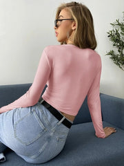 Tie Neck Ruched Bust Crop Top-Pink