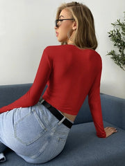 Tie Neck Ruched Bust Crop Top-Red