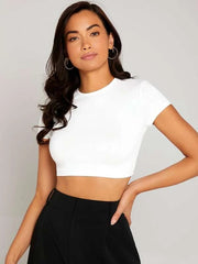 SOLID MOCK NECK CROP TOP-WHITE