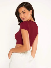 SOLID MOCK NECK CROP TOP-WINE