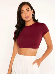 SOLID MOCK NECK CROP TOP-WINE