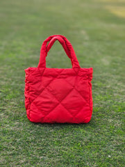 Quilted Tote Bag-Red