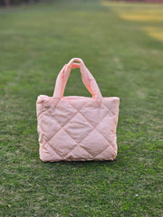 Quilted Tote Bag-Peach