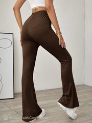 SOLID RIBBED FLARED-LEG PANT