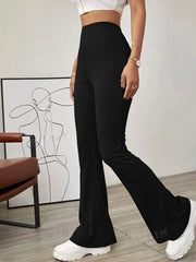 SOLID RIBBED FLARED LEG PANT Rising