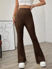 SOLID RIBBED FLARED-LEG PANT